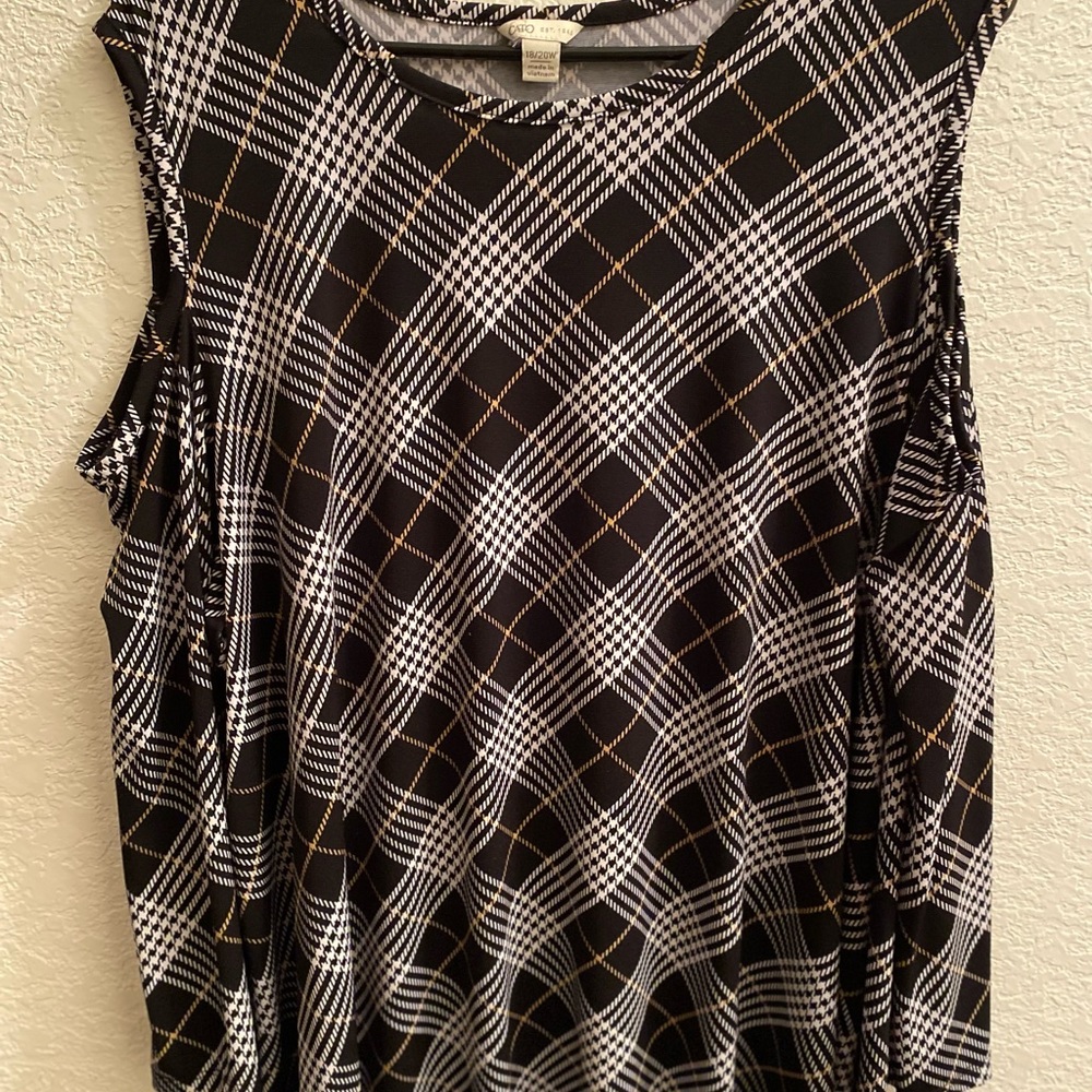 Size 18/20 Cato black striped shirt with cold shoulders